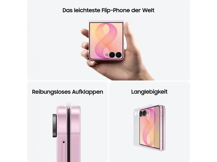 Galaxy Z Flip8 – das leichteste Flip-Phone, reibungsloses Aufklappen, Langlebigkeit