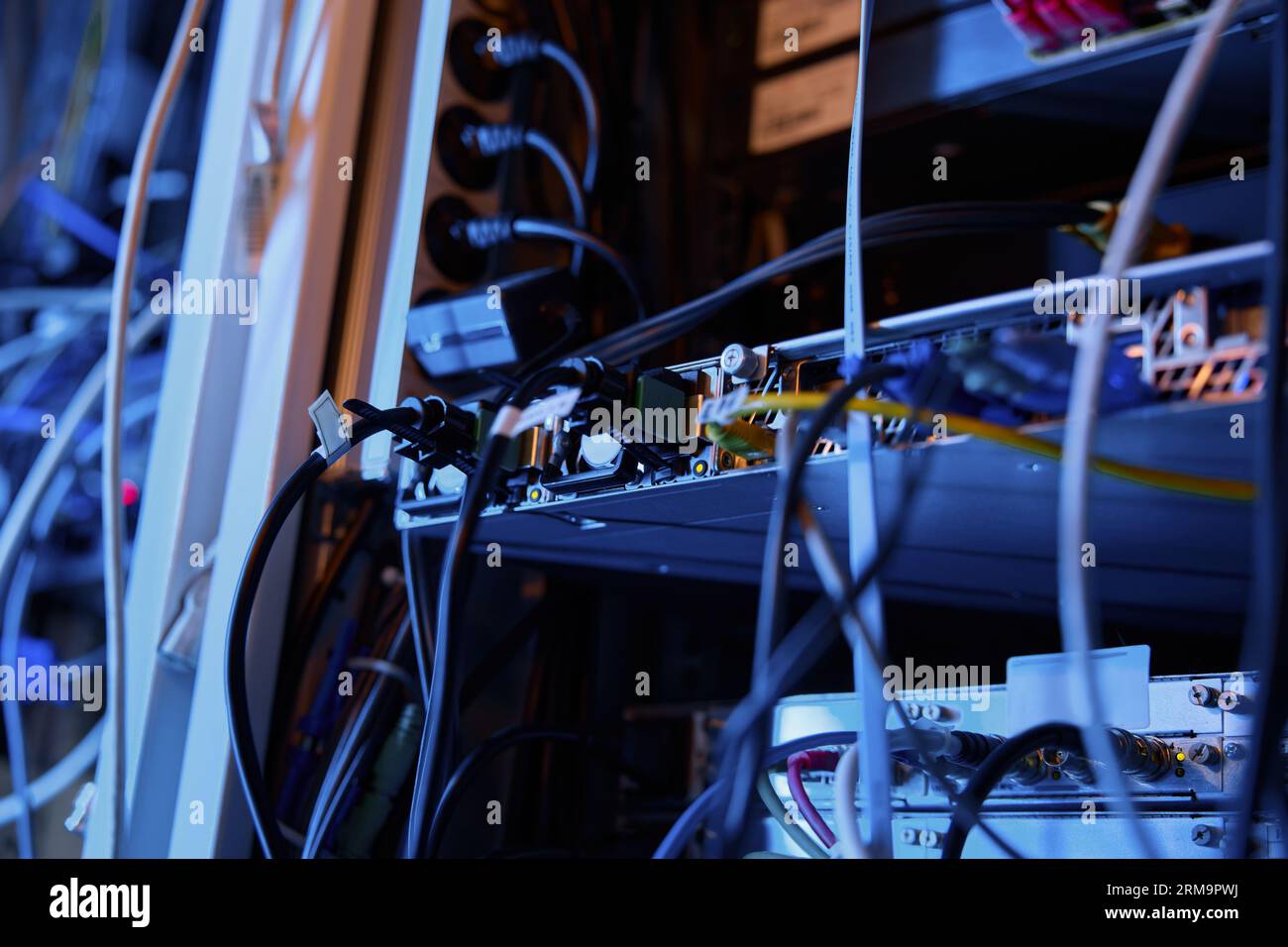 Server rack wiring close-up