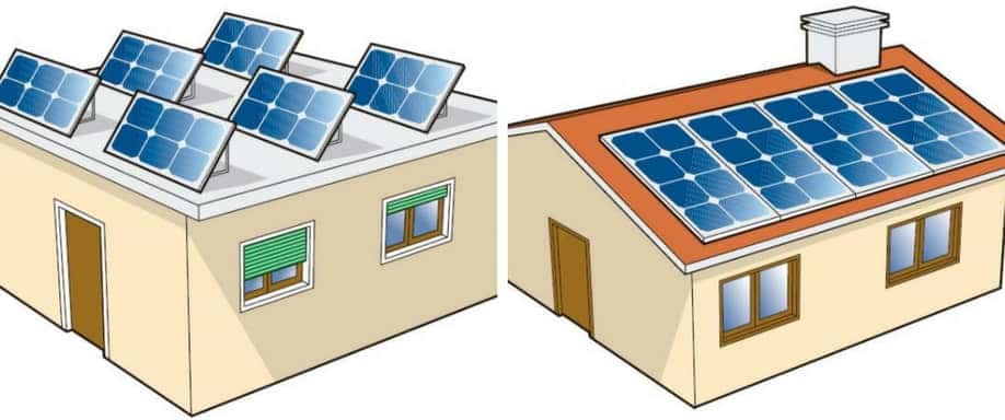 Diagrama de instalación solar en techo plano e inclinado