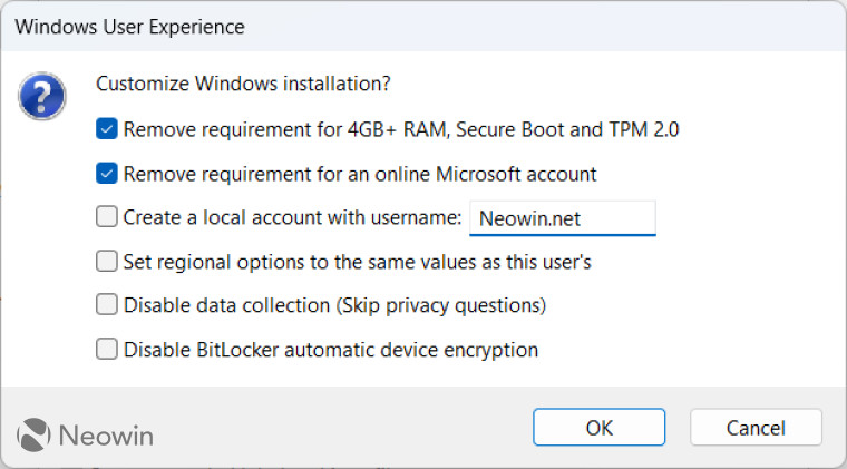 Rufus Windows User Experience Options Bypass TPM