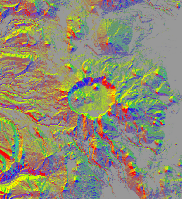 Carte combinant pente et exposition sur le mont Saint Helens avec la roue des couleurs