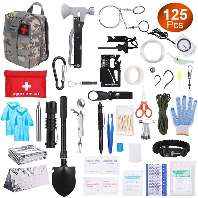 Kit de emergencia e sobrevivencia com 125 pecas lanterna primeiros socorros
