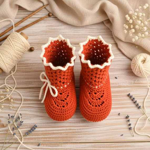 Navy blue textured crochet ballet slippers on white fluffy rug — cozy handmade house shoes with cable knit pattern