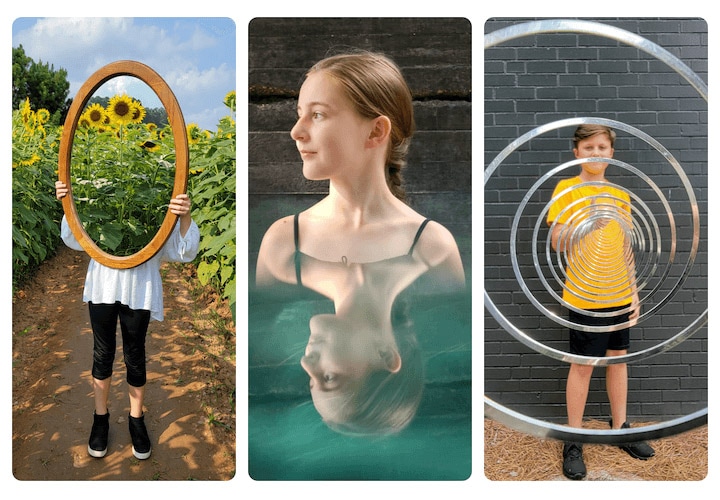 Collage of creative photography tricks using smartphone camera outdoors