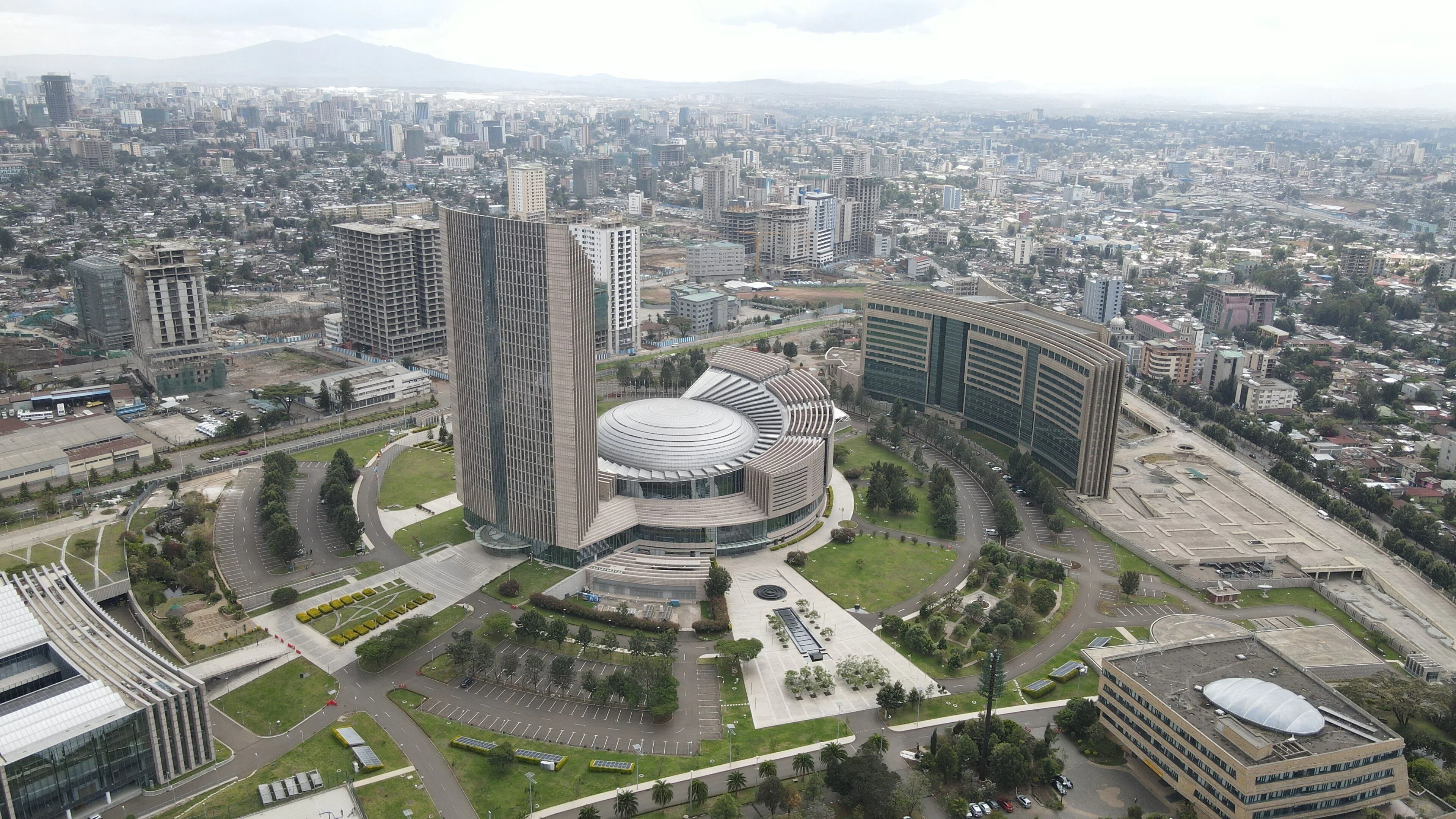 Aerial view of Addis Ababa with African Union Headquarters