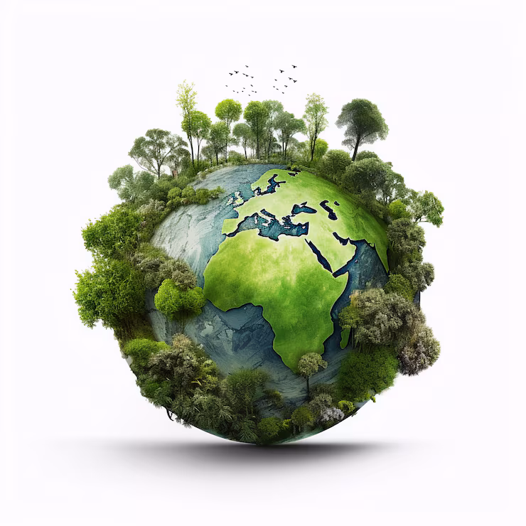 Planeta Terra coberto por floresta verde representando sustentabilidade