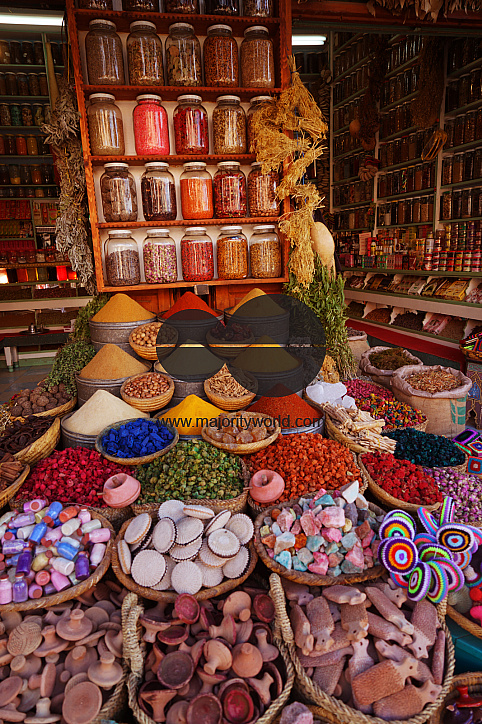 Colorful spice market in Fes