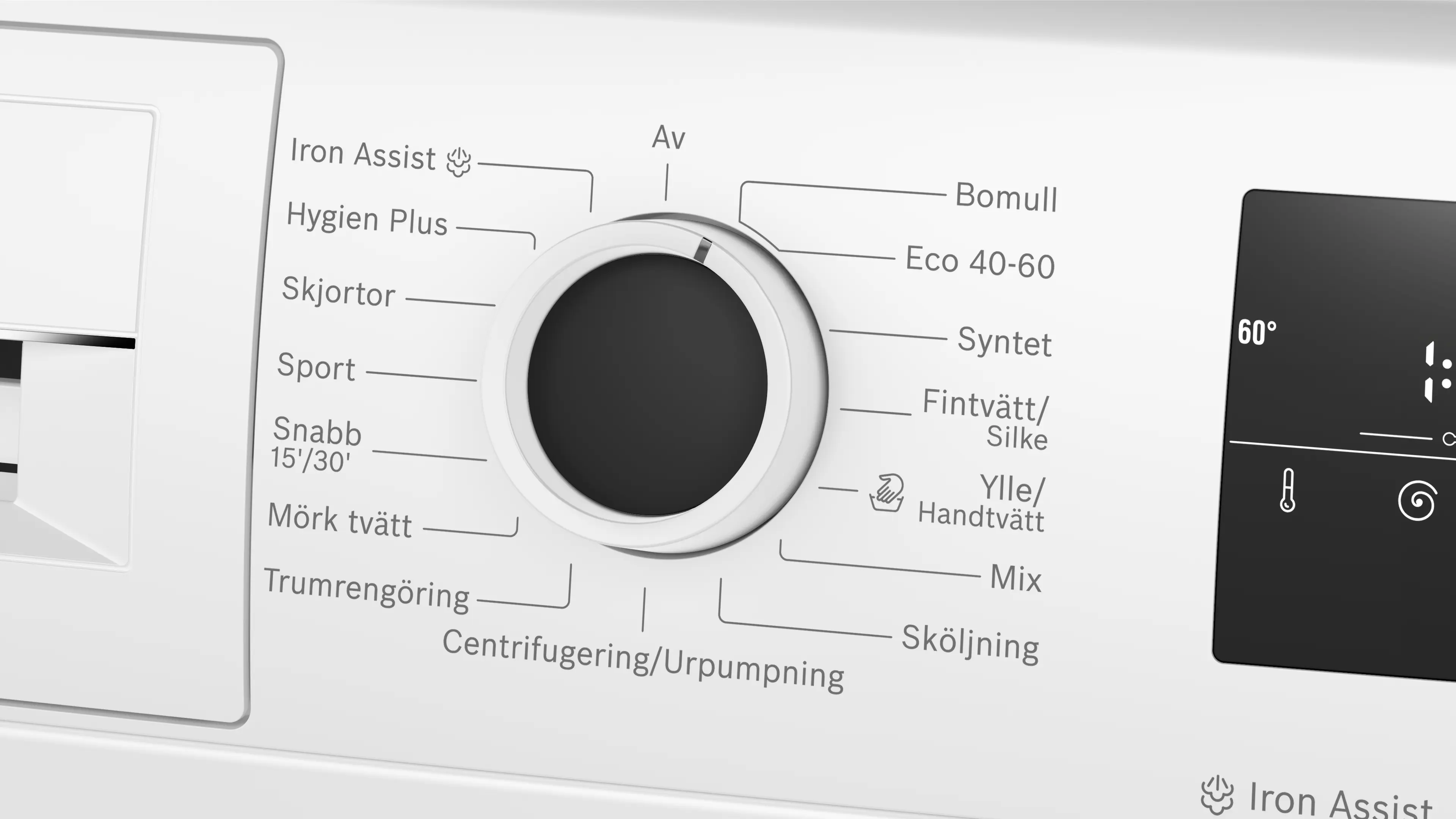 BOSCH WAN2829ESN – program: Iron Assist, Hygien Plus, Snabb 15/30 min