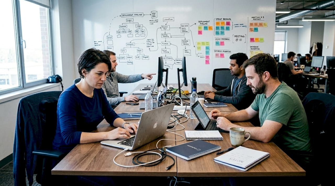 Development team working together on the new product