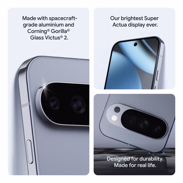 Google Pixel 10 Pro – romfartsaluminium, Gorilla Glass Victus 2 og Super Actua-skjerm