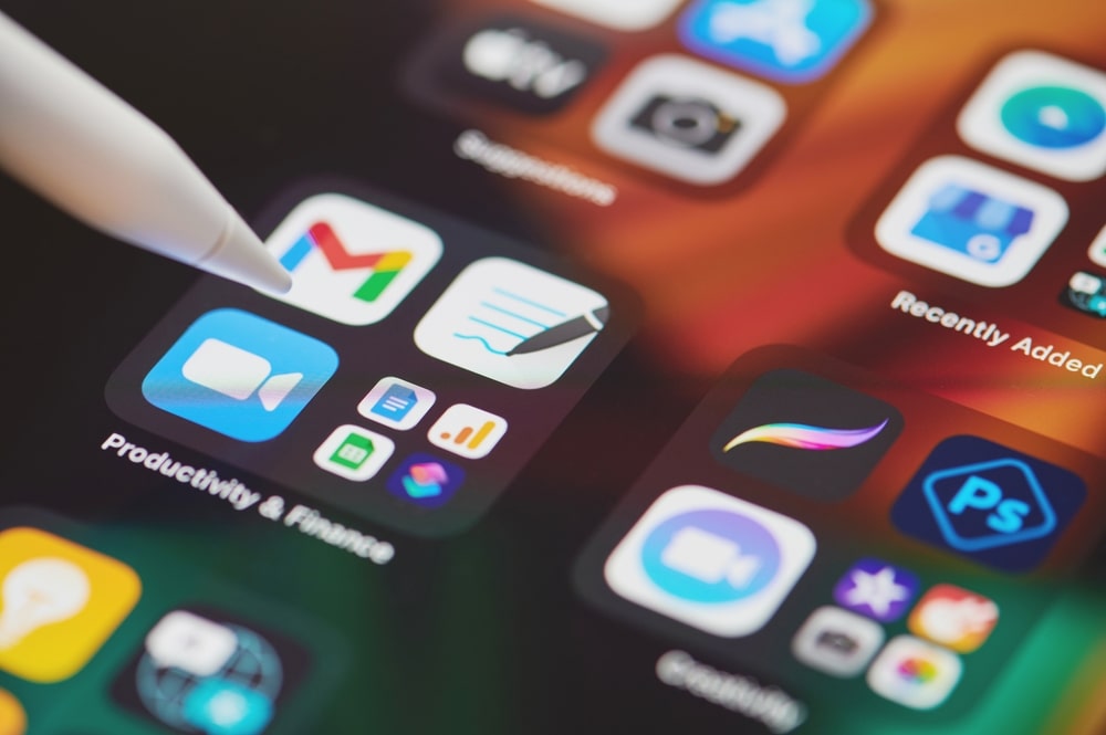 Social and productivity apps on tablet