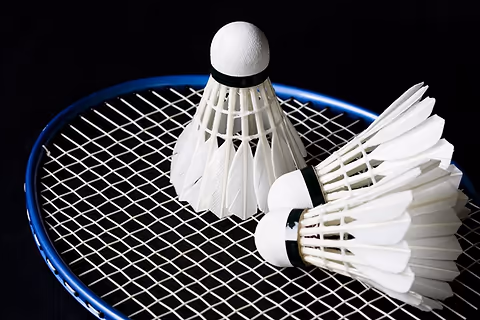 Shuttlecocks on racket strings