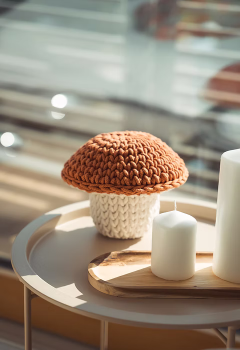 Crochet mushroom basket, handmade in Europe