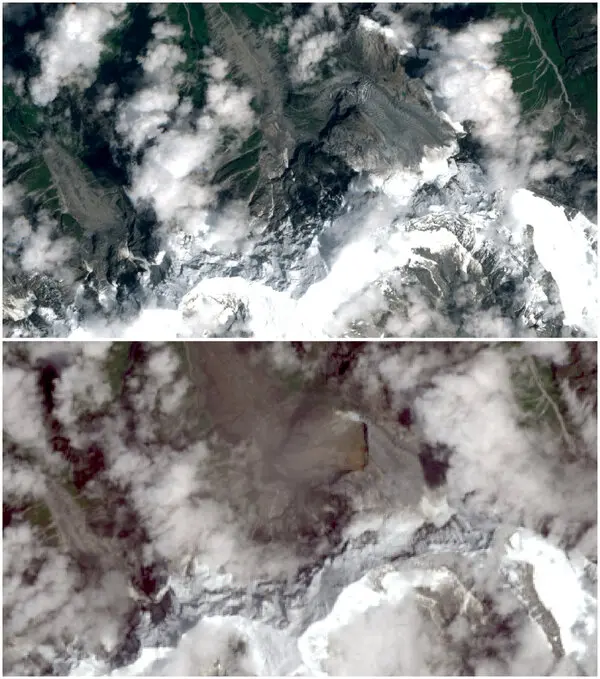 Imagens de satelite antes e depois da avalanche no Nepal e Tibete