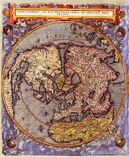Carte ancienne du monde en projection polaire avec enluminures