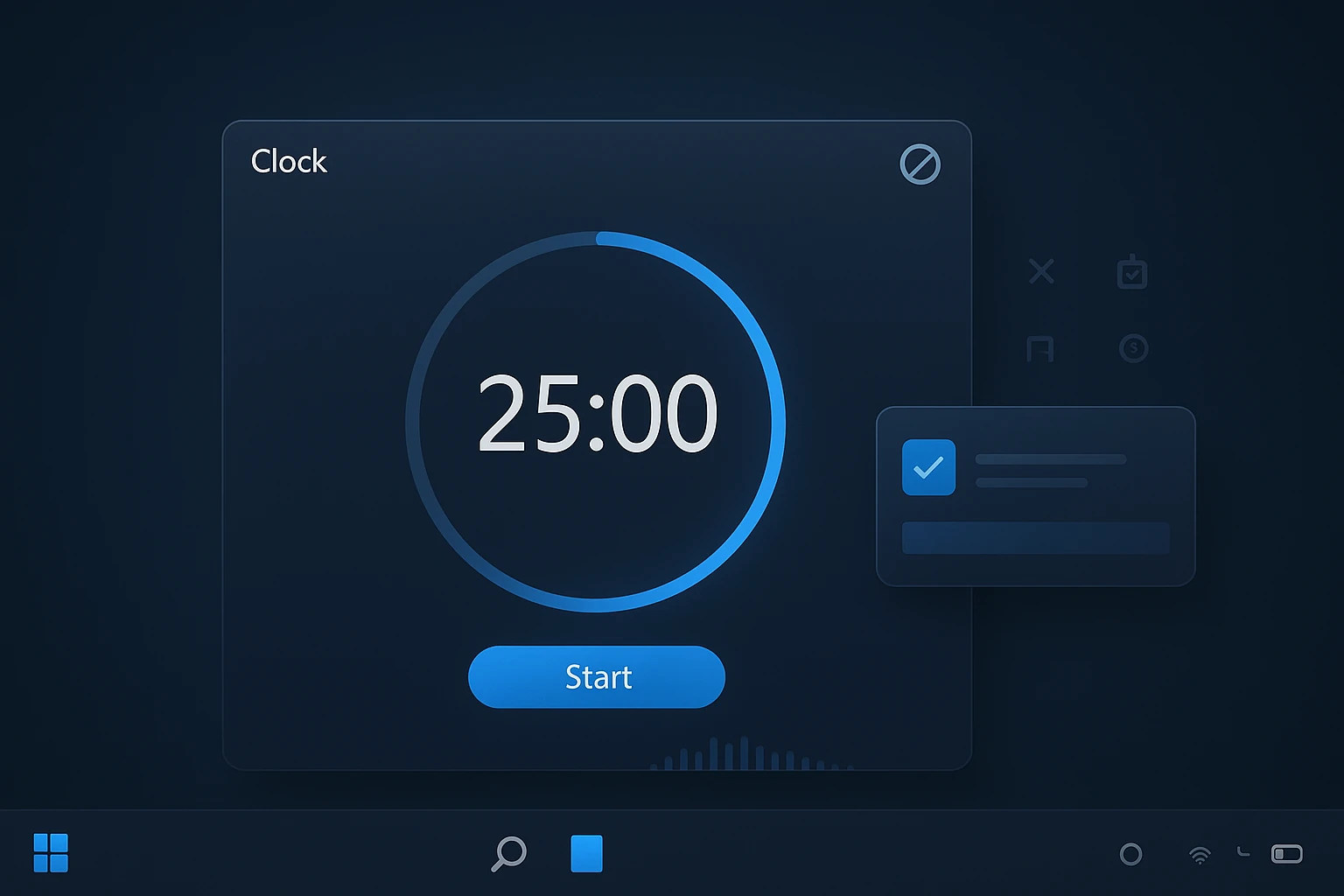Windows 11 Clock app Focus session timer with Do Not Disturb enabled