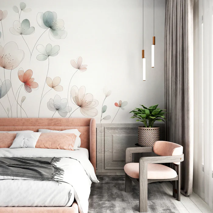 Pastel Floral Mural Wallpaper | Minimalist and Soft Watercolor — WonderMural