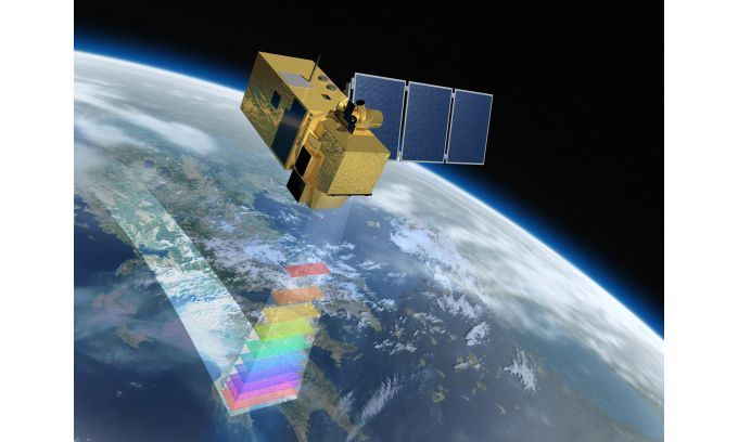Vue d'artiste du satellite Sentinel-2B en orbite au-dessus de la Terre