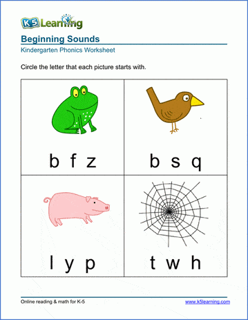 Kindergarten phonics worksheet