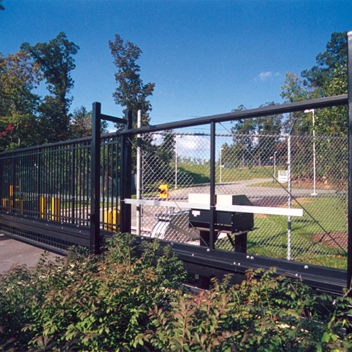 Commercial cantilever sliding gate with chain link infill