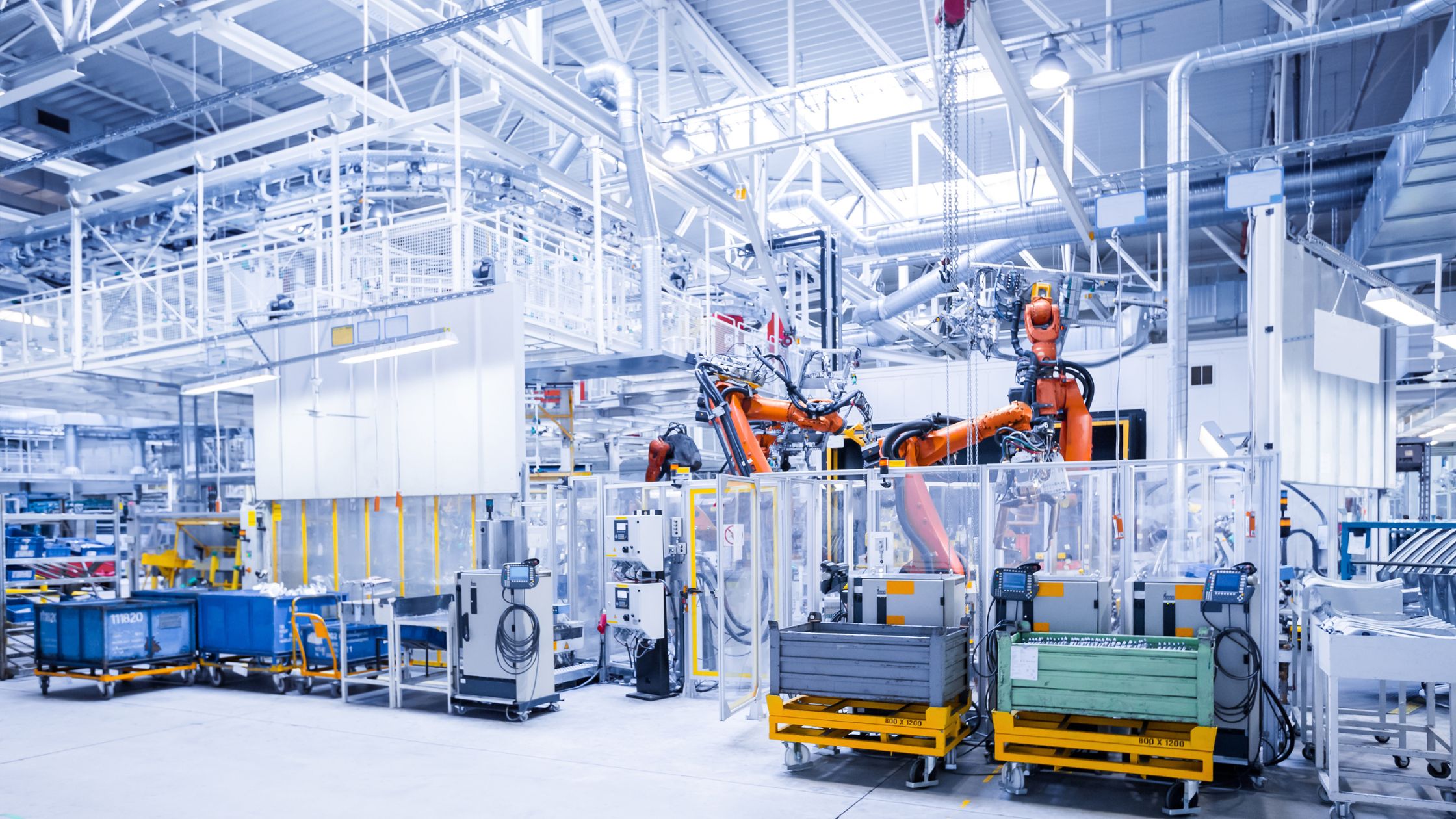 Modern industrial manufacturing facility with advanced robotic equipment