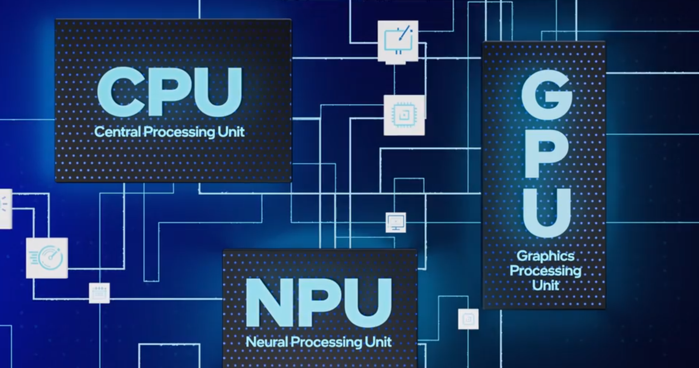 Diagram showing CPU GPU and NPU neural processing unit chips