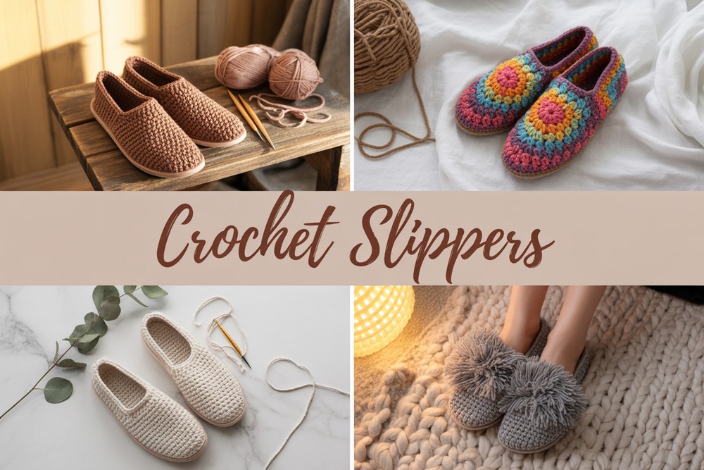 Red crochet baby booties with white scalloped edges on wooden surface — handmade cozy footwear with yarn and lavender